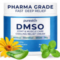 Pureskin DMSO cream jar with natural elements on a white background
