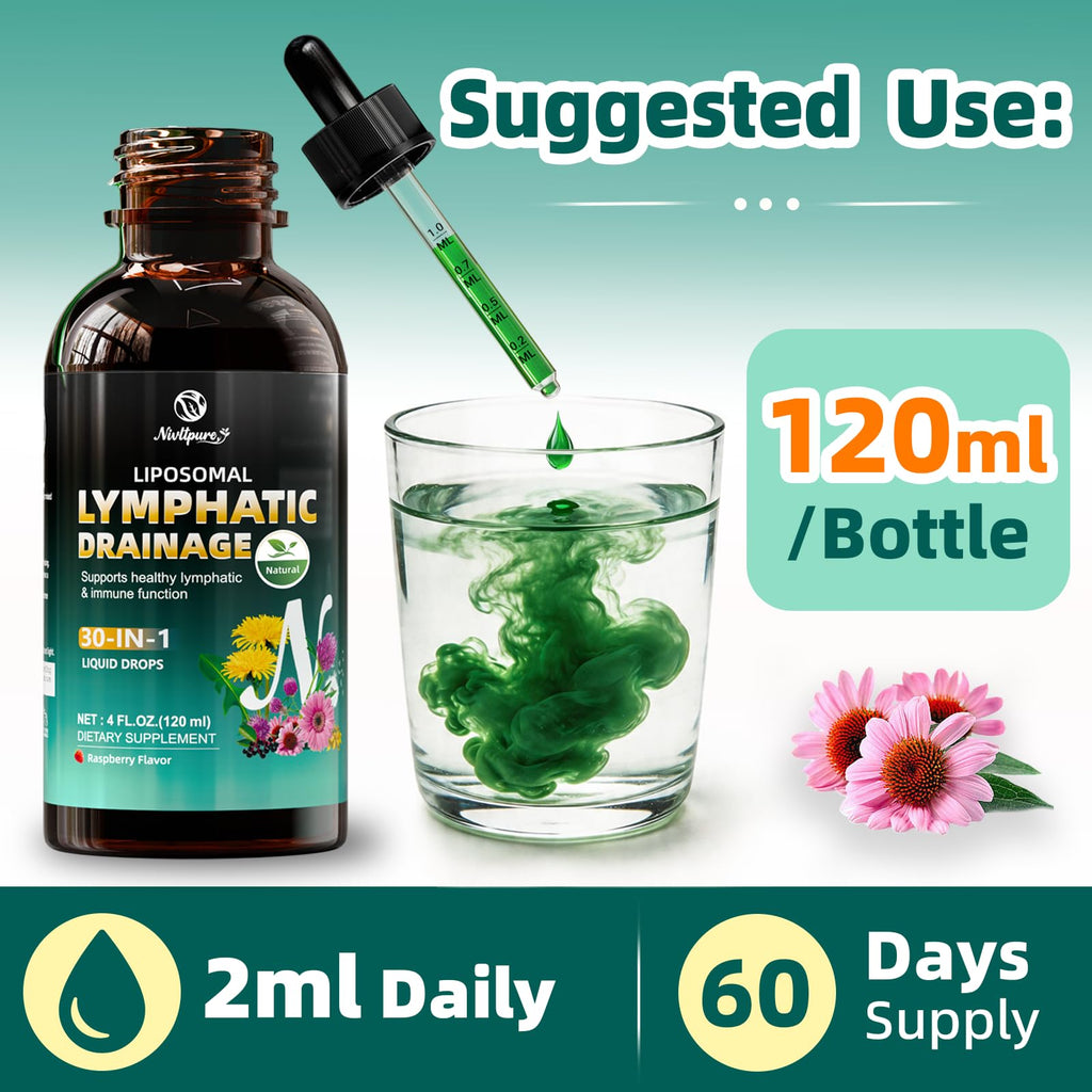 Liposomal Lymphatic Drainage Drops, 4 fl oz – 30-in-1 Lymphatic Drainage Supplements with 23 Herbs & 7 Vitamins – Supports Lymphatic System, Immune & Liver Health – Detox Support – 60-Day Supply Nivltpure buy supplements Au