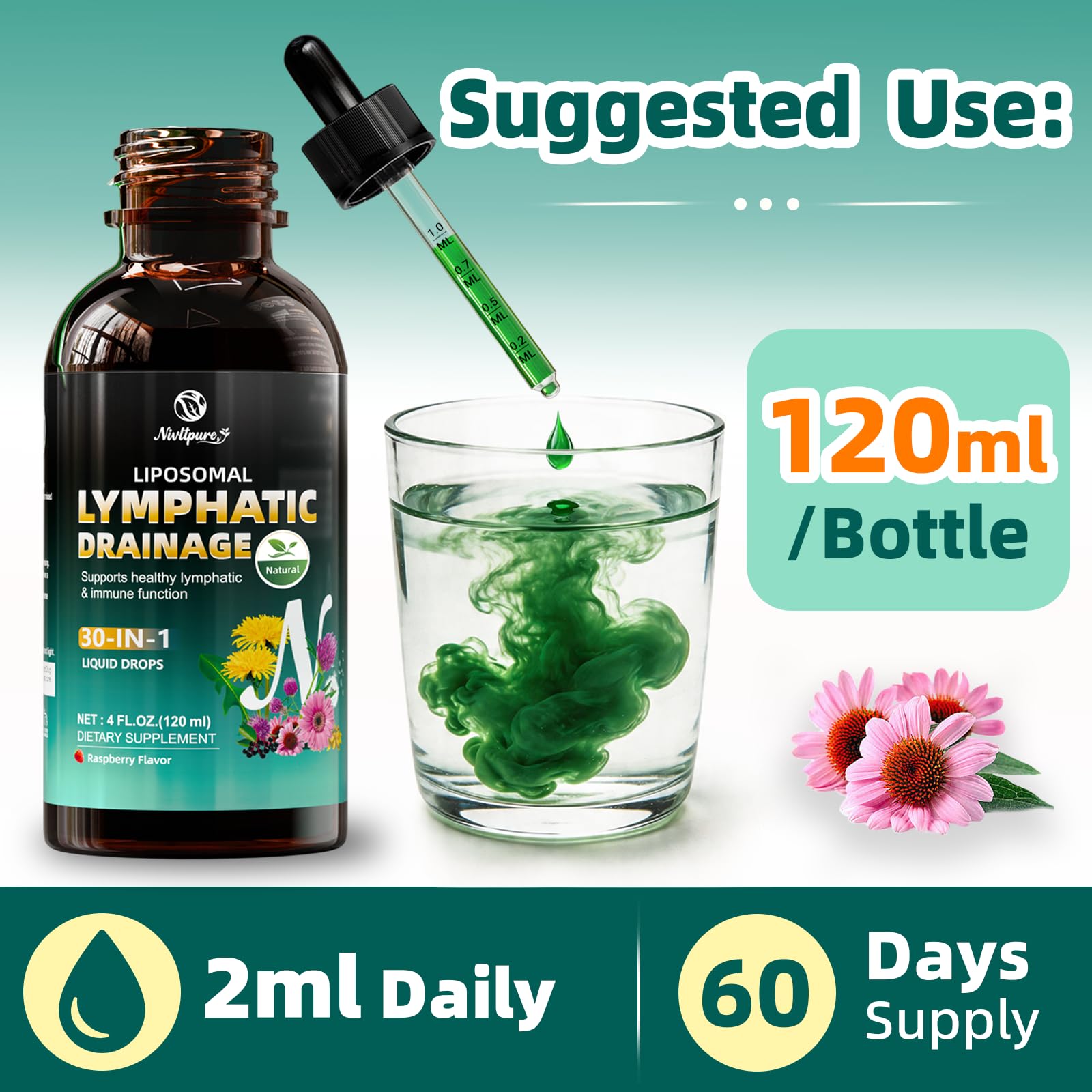 Liposomal Lymphatic Drainage Drops, 4 fl oz – 30-in-1 Lymphatic Drainage Supplements with 23 Herbs & 7 Vitamins – Supports Lymphatic System, Immune & Liver Health – Detox Support – 60-Day Supply Nivltpure buy supplements Au