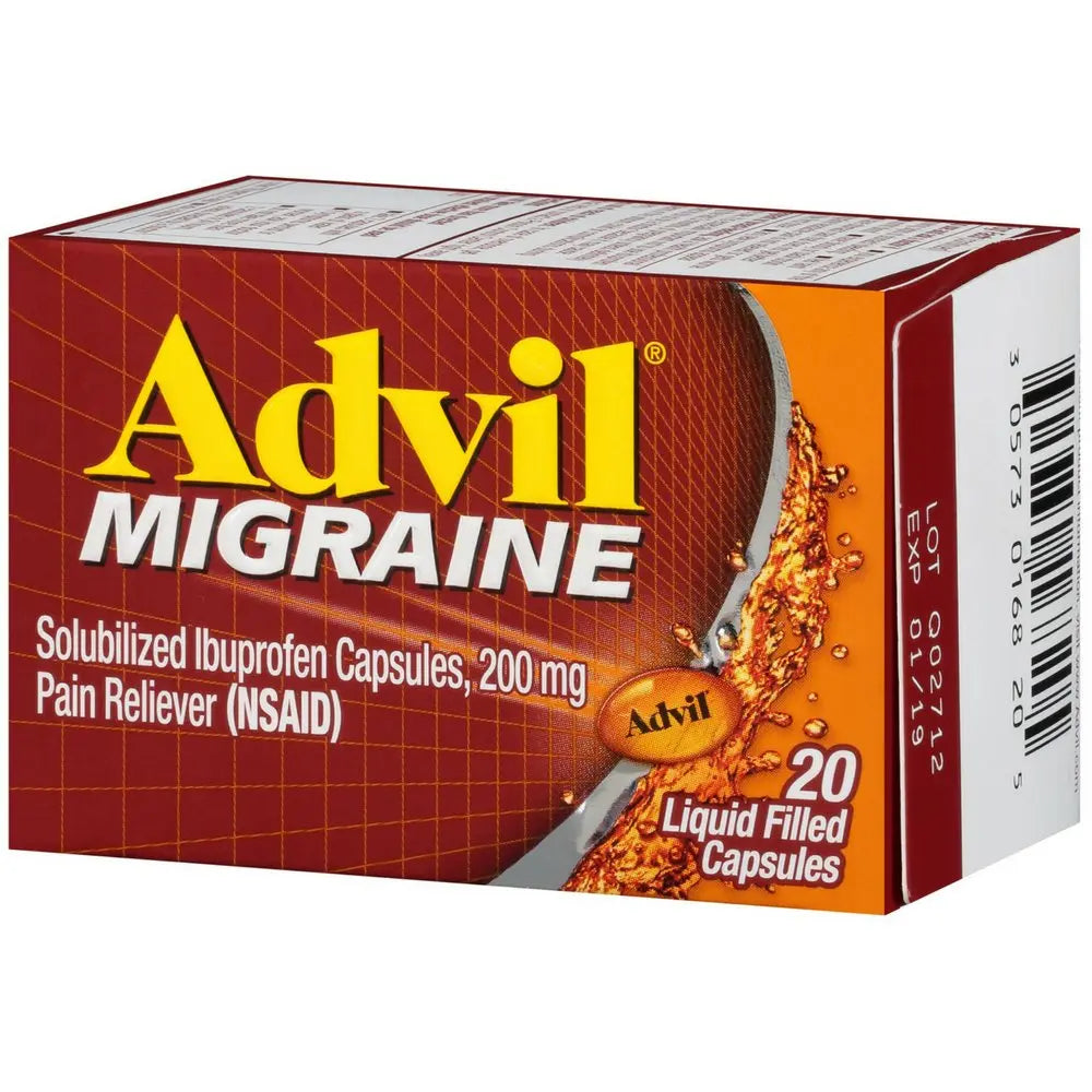 Advil Migraine Pain Reliever, Solubilized Ibuprofen 200mg, 20 Count, Liquid Filled Capsules, Powerful Migraine Relief AdvilBuy Supplements Australia