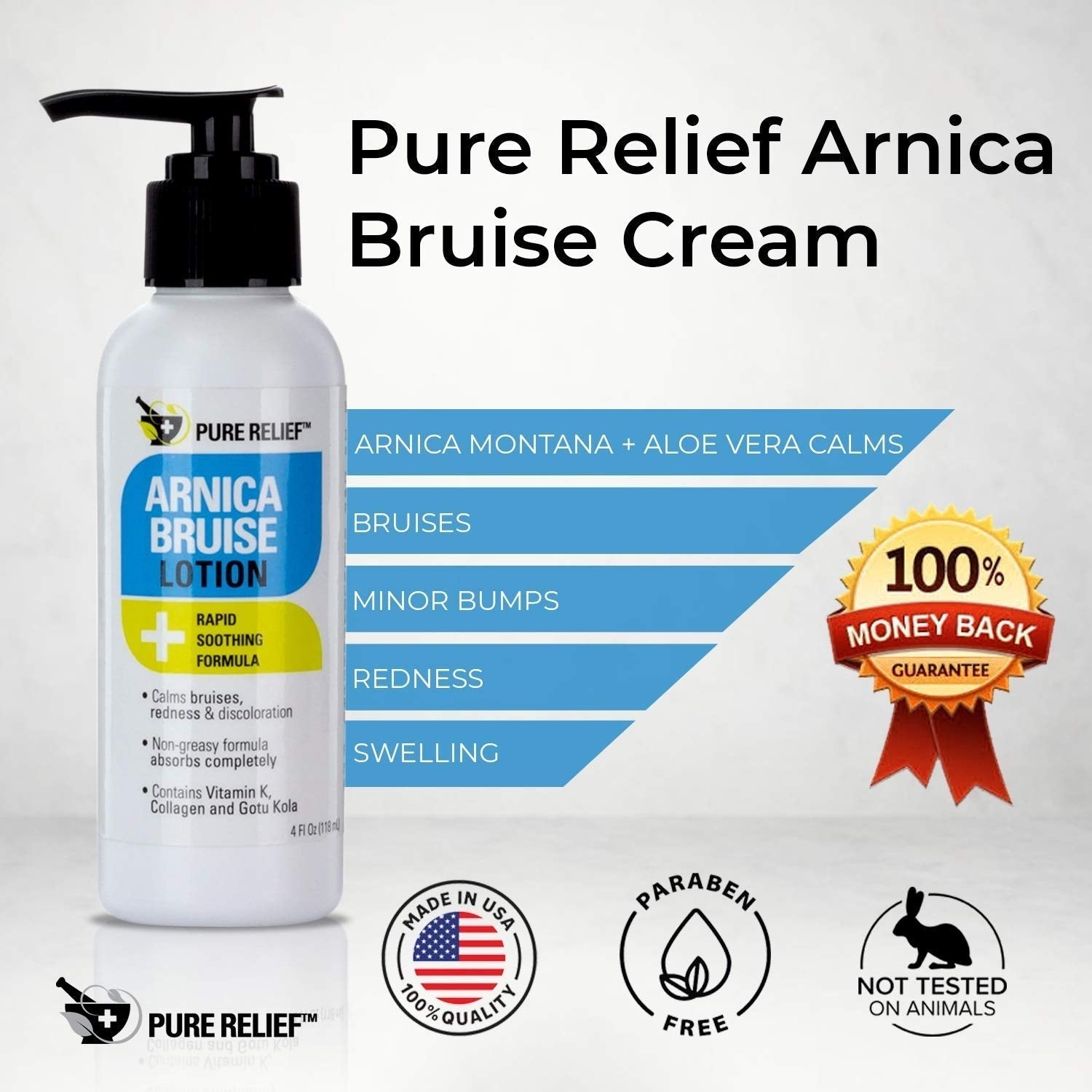 Pure Relief Arnica Bruise Relief Lotion for Bruising, Swelling, & Discoloration On Skin, Natural Skin Care Arnica Bruise Homeopathic Topical Bruise Cream W/Aloe Vera & Collagen, 4 Fl Oz (Pack of 3) Pure ReliefBuy Supplements Australia