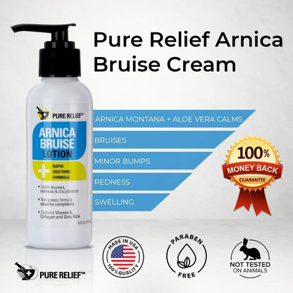 Pure Relief Arnica Bruise Relief Lotion for Bruising, Swelling, & Discoloration On Skin, Natural Skin Care Arnica Bruise Homeopathic Topical Bruise Cream W/Aloe Vera & Collagen, 4 Fl Oz (Pack of 3) Pure ReliefBuy Supplements Australia