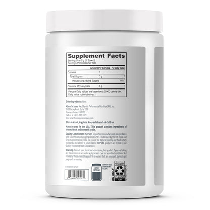 Isopure 100% Pure Creatine Monohydrate Powder, Sugar Free, Unflavored, 5g Creatine Monohydrate Per Serving, 1.1 Lbs,