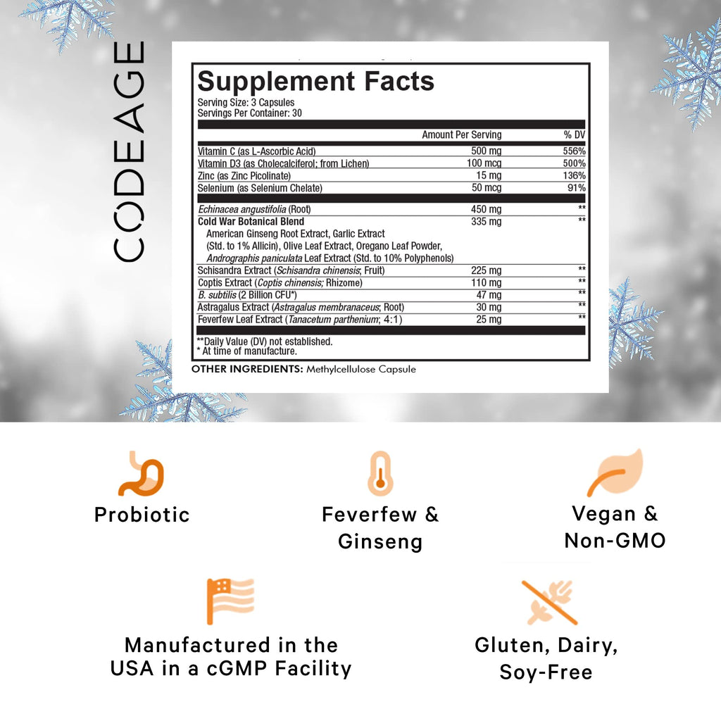 Codeage Clearhead Echinacea+ Supplement - Echinacea, Schisandra, Feverfew, Coptis, American Ginseng, Astragalus, Garlic, Probiotics, Vitamins C & D3, Zinc, Selenium - Clear Head Vitamin - 90 Capsules CodeageBuy Supplements Australia