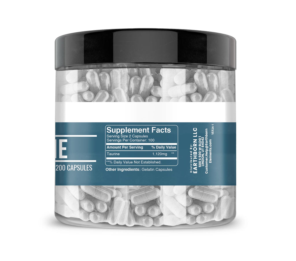 Earthborn Elements Taurine, 200 Capsules, Pure & Undiluted, No Additives Earthborn ElementsBuy Supplements Australia