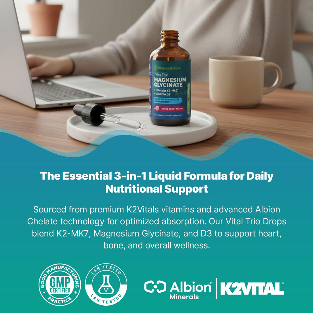 Magnesium Glycinate, Vitamin K2 & D3 Supplement – GMO-Free – VIT D MK7 K2 Vitamin Supplement & Magnesium Blend – with Nutrients for Bone Nutrition & Cardiovascular Function (Mixed Berry, 60 mL) Drops Of NatureBuy Supplements Australia