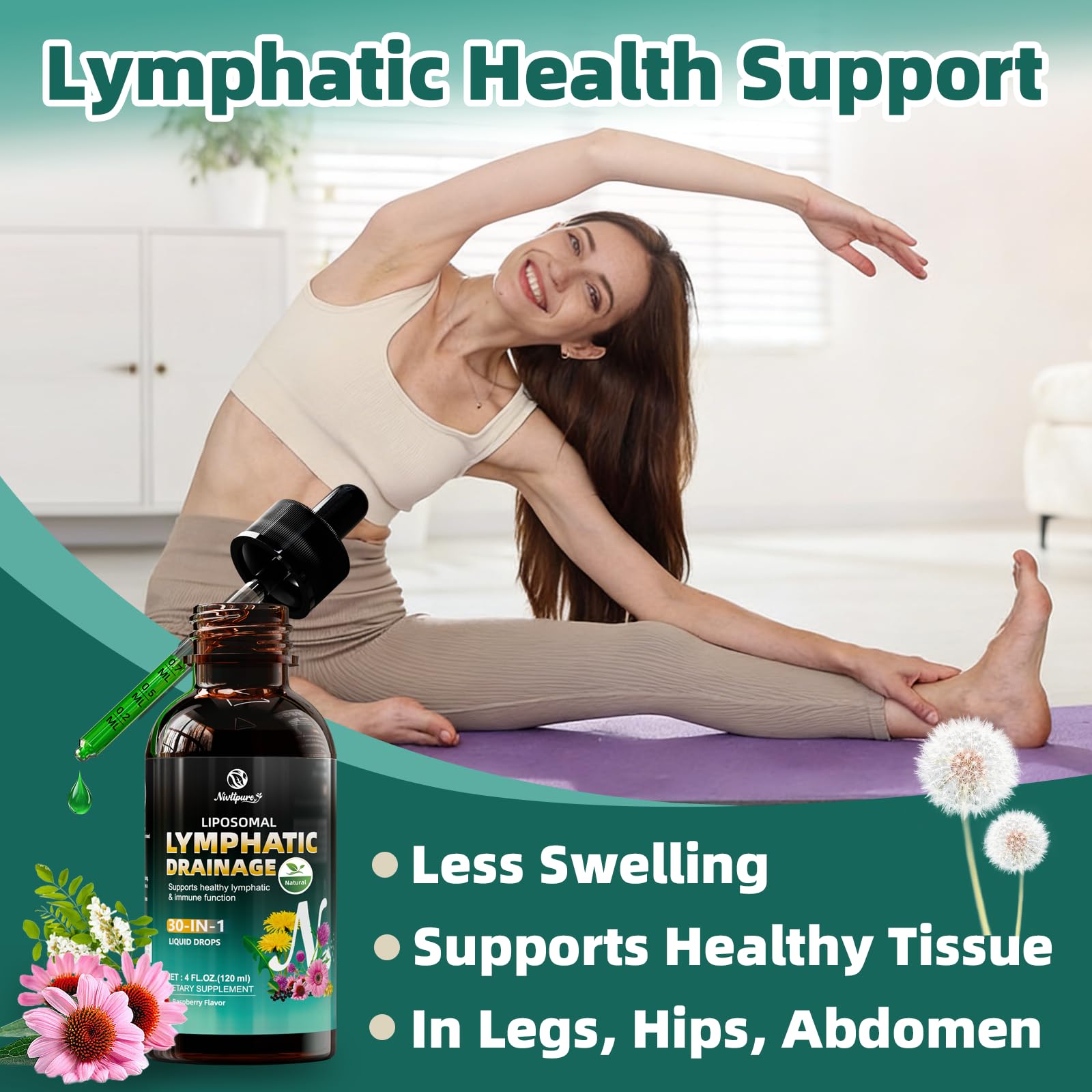 Liposomal Lymphatic Drainage Drops, 4 fl oz – 30-in-1 Lymphatic Drainage Supplements with 23 Herbs & 7 Vitamins – Supports Lymphatic System, Immune & Liver Health – Detox Support – 60-Day Supply Nivltpure buy supplements Au