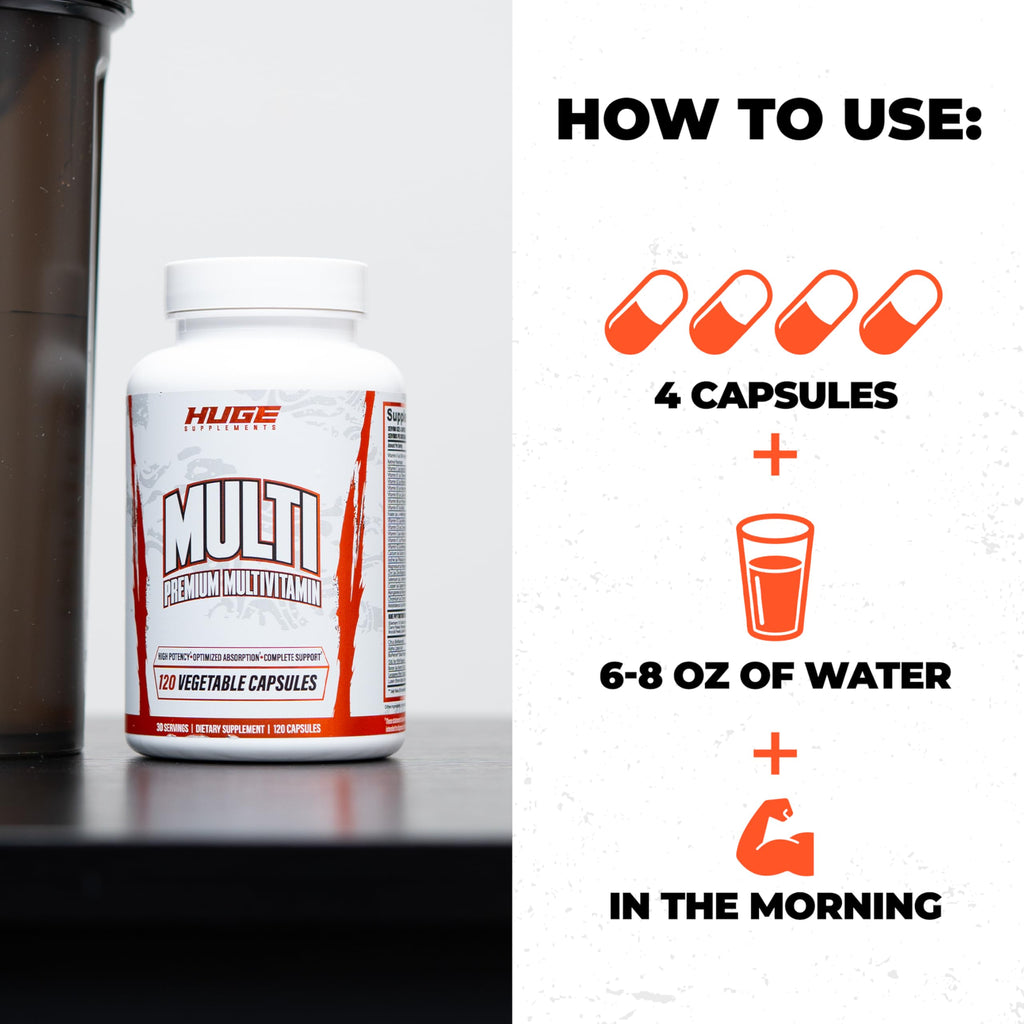Huge Multi, Multivitamin for Men, High-Performance All-in-One Formula for Athletes & Bodybuilding, Vitamin & Mineral Replenishment, Supports Immune System & Healthy Hormone Levels (120 Capsules) Huge SupplementsBuy Supplements Australia