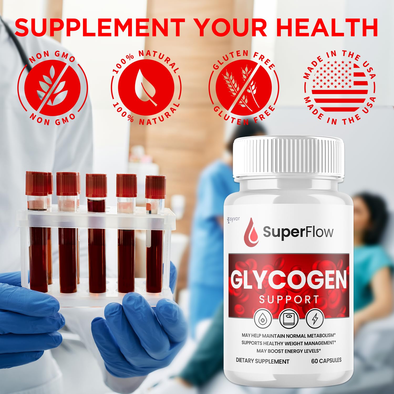 (2 Pack) Super Flow Glycogen Support, Official SuperFlow Advanced Formula Glyco Optimizer Capsules, All Natural Super Flow Pills, Daily Wellness Supplement to Support Healthy Balance (120 Capsules) SyvorBuy Supplements Australia