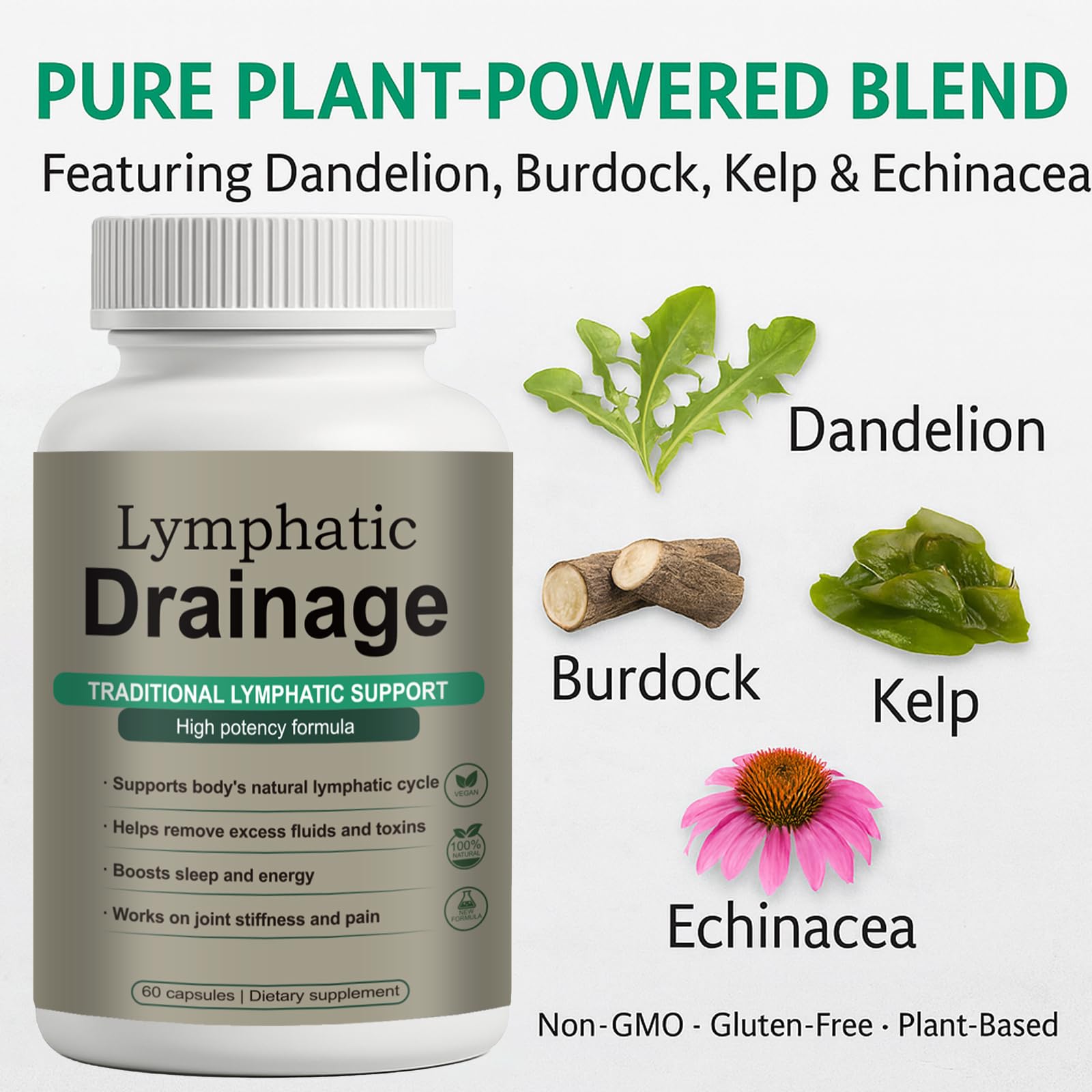 Lymphatic Drainage Capsules – Natural Herbal Blend with Dandelion, Burdock, Kelp & Echinacea – Supports Circulation & Fluid Balance Qiuumey buy supplements Au