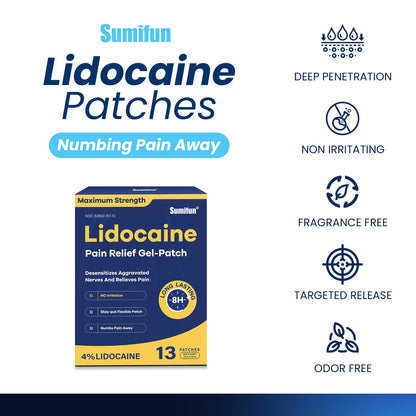 Sumifun 4% Lidocaine Patches Maximum Strength - 13 Count Pain Relieving Gel Patch for Muscle Soreness, Back Ache, Knee, Neck & Joint Pains - Topical Analgesic (Large, Count, 13) SumifunBuy Supplements Australia