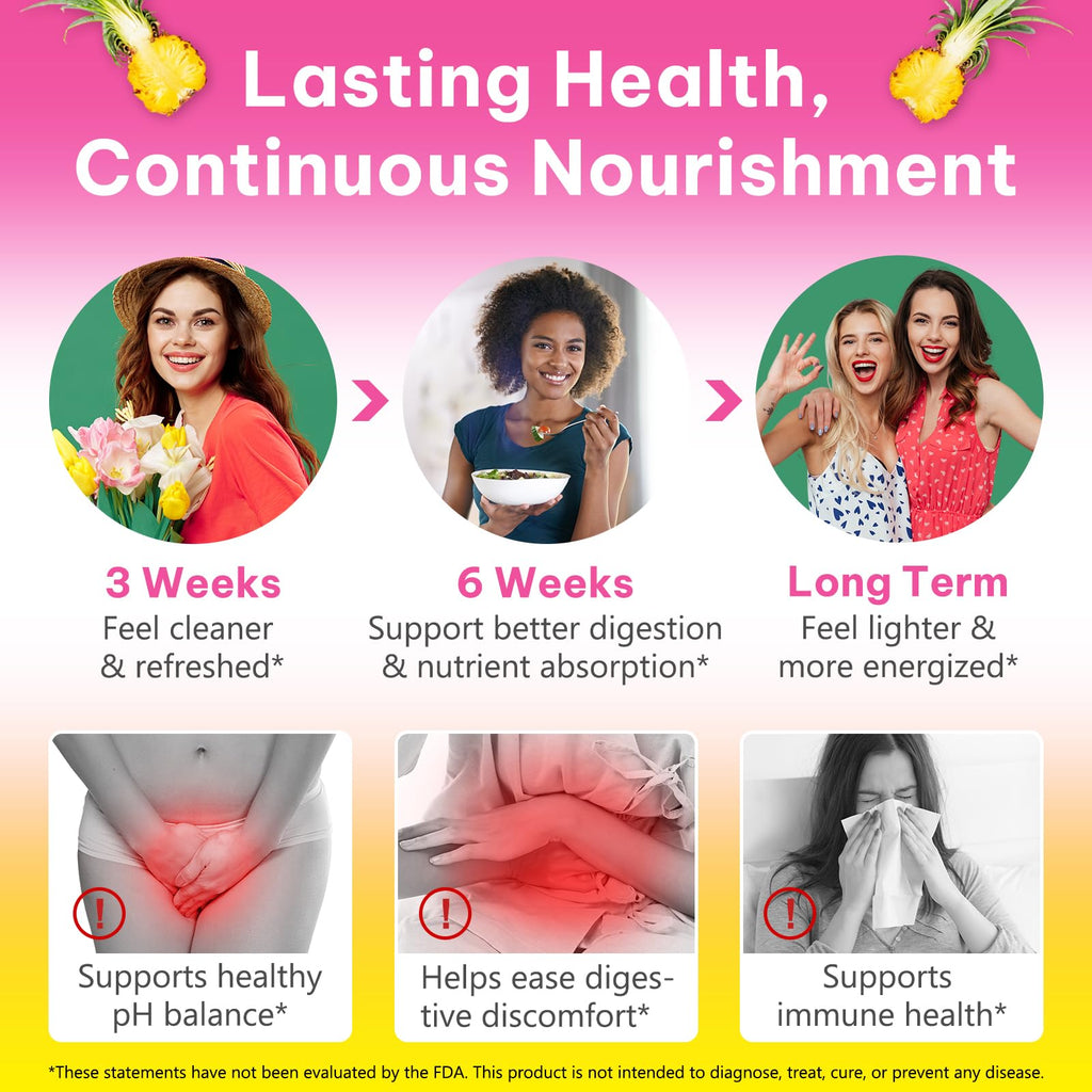 KITNOBLIS Feminine Probiotic Gummies with Slippery Elm- Pineapple Gummies for Women pH Balance, Gut Health & Immune Supports | with Prebiotics & Lactobacillus Blend (60 Gummies) KITNOBLISBuy Supplements Australia