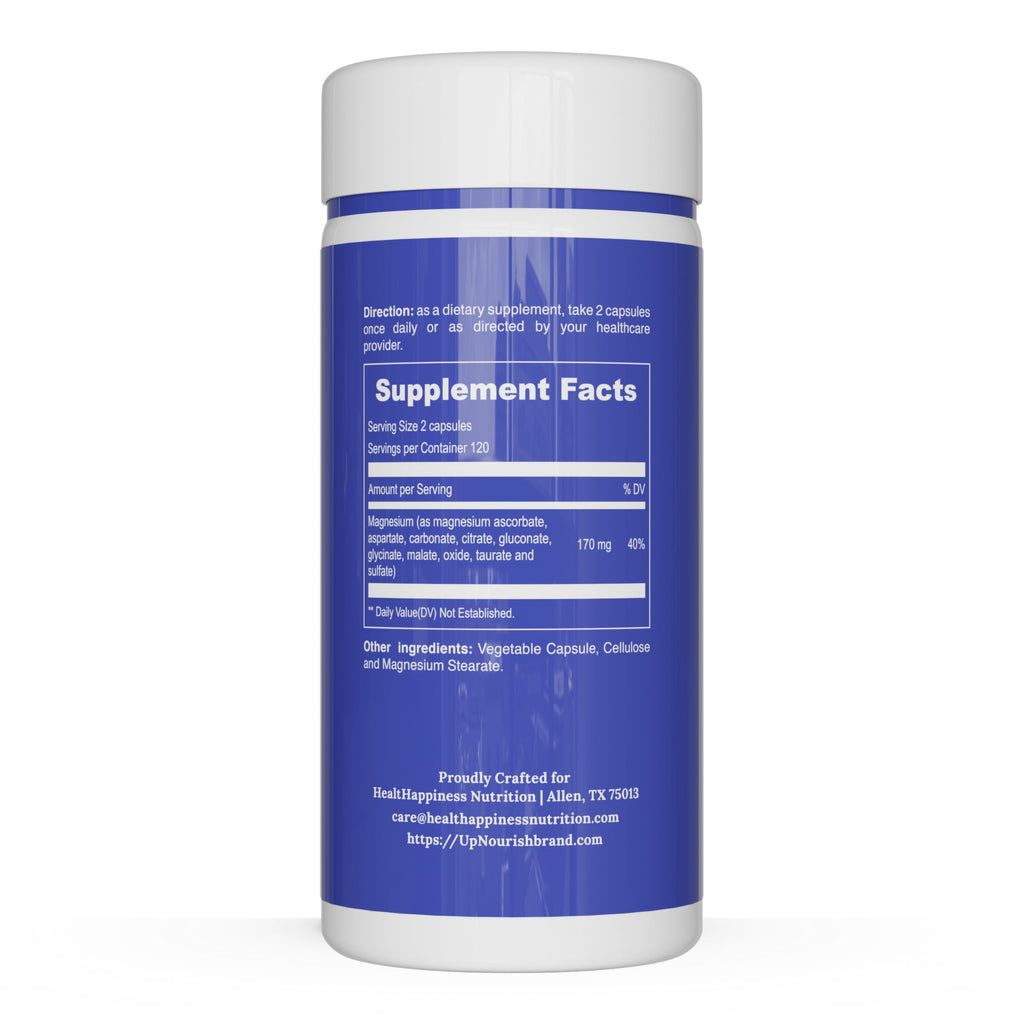 UpNourish Magnesium Supplement - 10 in 1 Magnesium Complex - Full Spectrum Magnesium Mineral Supplements with Glycinate, Citrate, Taurate, Malate, Carbonate, Oxide and More, 240 Vegan Capsules UpNourish buy supplements Au