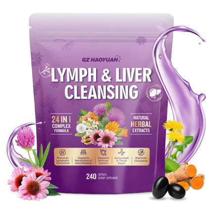 Lymphatic Drainage Supplement, Liver Cleanse Detox & Repair, 24-in-1 Herbal Blend with Echinacea, Dandelion, Burdock, Bromelain, Calendula, Turmeric - Lymph System Support, Less Bloating, 240 Softgels GZ HAOYUAN buy supplements Au