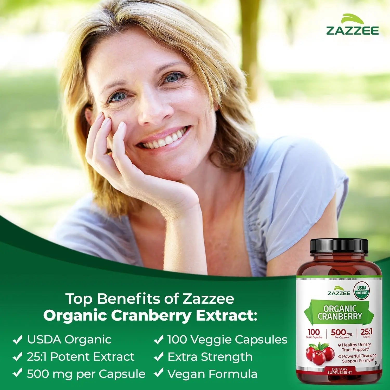 Zazzee USDA Organic Cranberry 25:1 Extract, 500 mg per Capsule, 100 Vegan Capsules, 3+ Month Supply, Certified Kosher, Vaccinium Macrocarpon, Urinary Tract & Bladder Support, Non-GMO, Made in the USA ZazzeeBuy Supplements Australia
