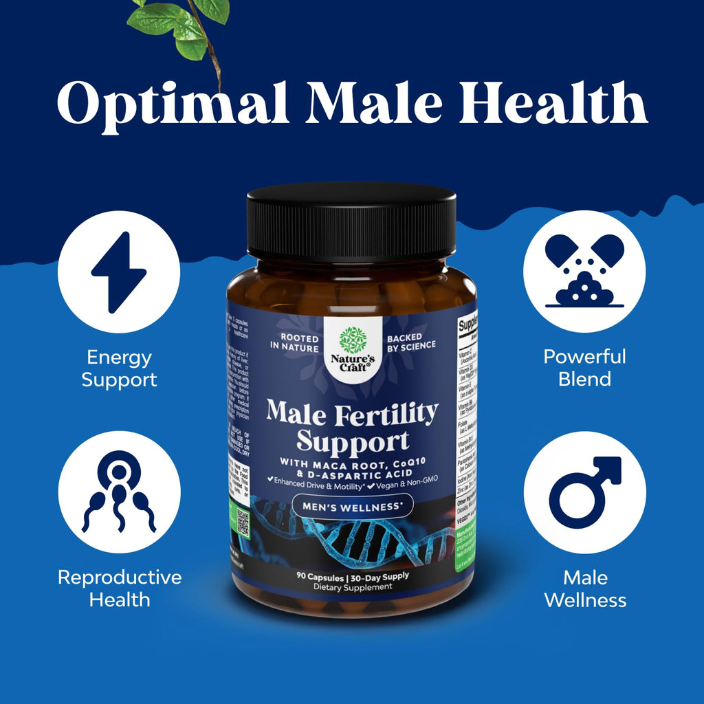 Pre Conception Male Fertility Supplement - Semen Volume Booster with CoQ10, Maca Root, Methyl Folate & D-Aspartic Acid - Mens Fertility Supplement for Sperm Motility - Conception for Him - 90 Count Natures CraftBuy Supplements Australia