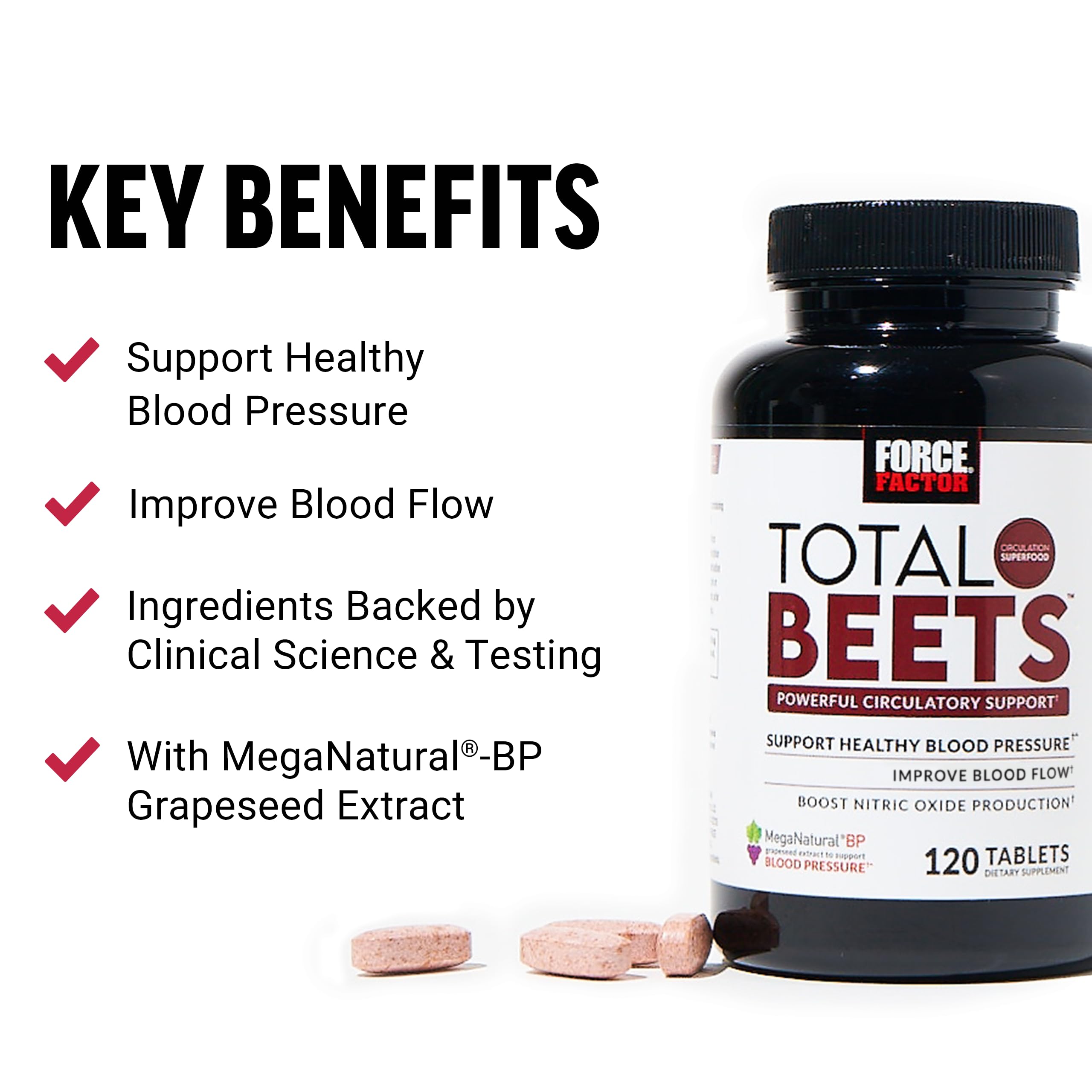 Force Factor Total Beets Blood Pressure Support with Grape Seed Extract and Non GMO Beet Root Powder for Heart Health