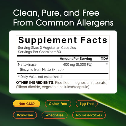 NatureBell Nattokinase - 240 Capsules - 8,000 FU Max Strength from Fermented Natto Extract - for Heart Health