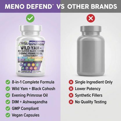 Clean Nutra Wild Yam Root Capsules with Red Clover Black Cohosh Evening Primrose Oil Chasteberry Dong Quai DIM Ashwagandha Grape Seed Extract Milk Thistle Lemon Balm