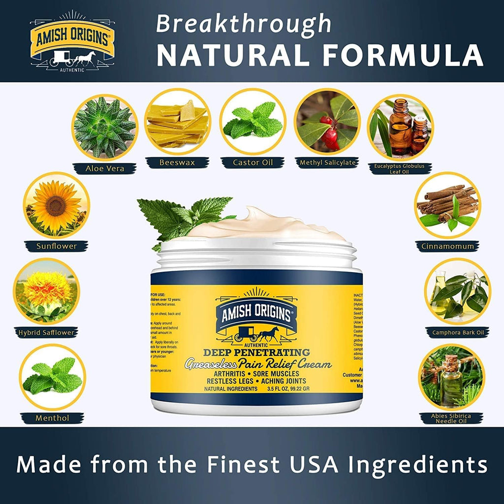 Amish Origins Arthritis Pain Relief Cream - 3.5 oz - Maximum Strength Deep Penetrating for Joint, Muscle, Knee, Back, Feet, Hand, Ankle, Aches, 1 Pack Amish OriginsBuy Supplements Australia