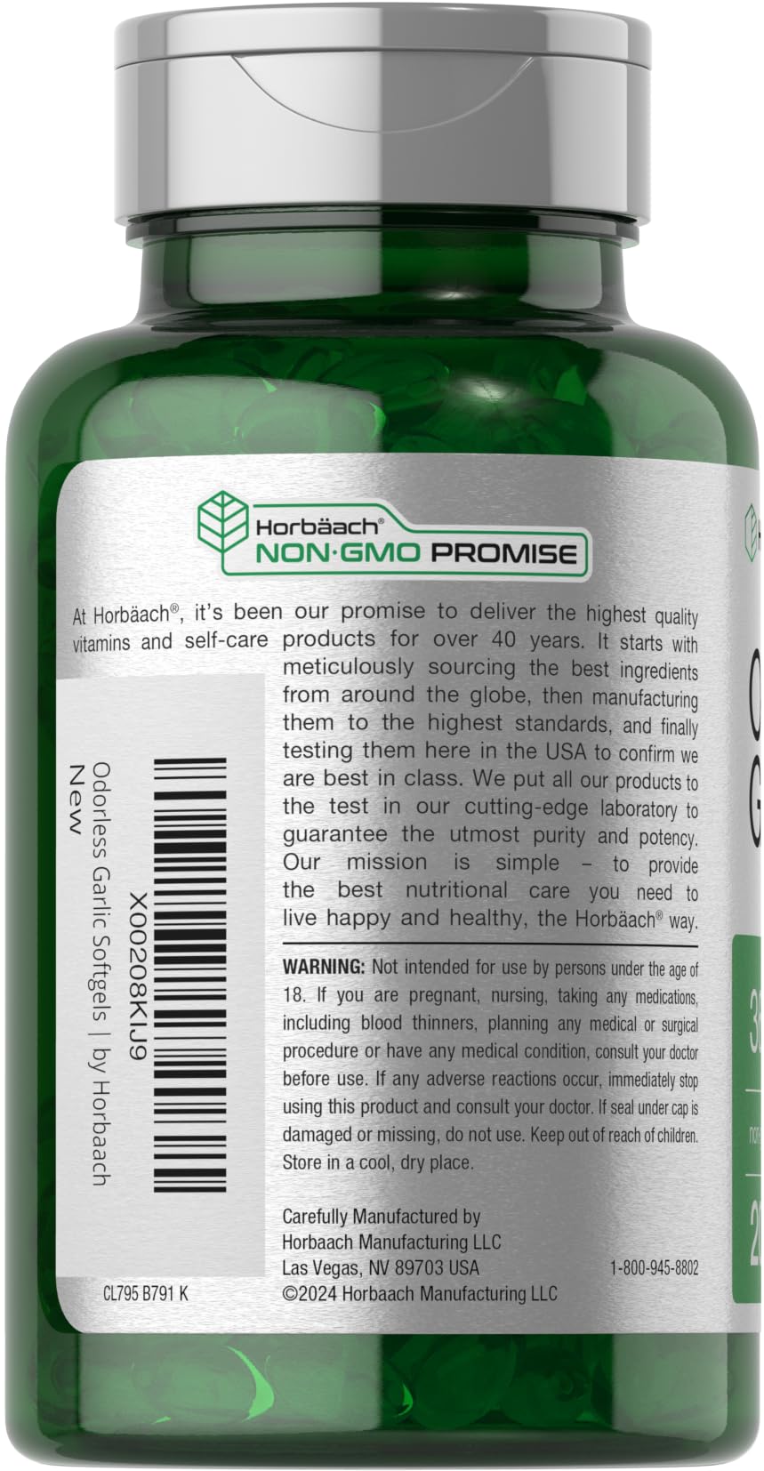 Horbäach Odorless Garlic Softgel Supplement | 200 Count | Ultra Potent Concentrated Herbal Extract | Non-GMO & Gluten Free