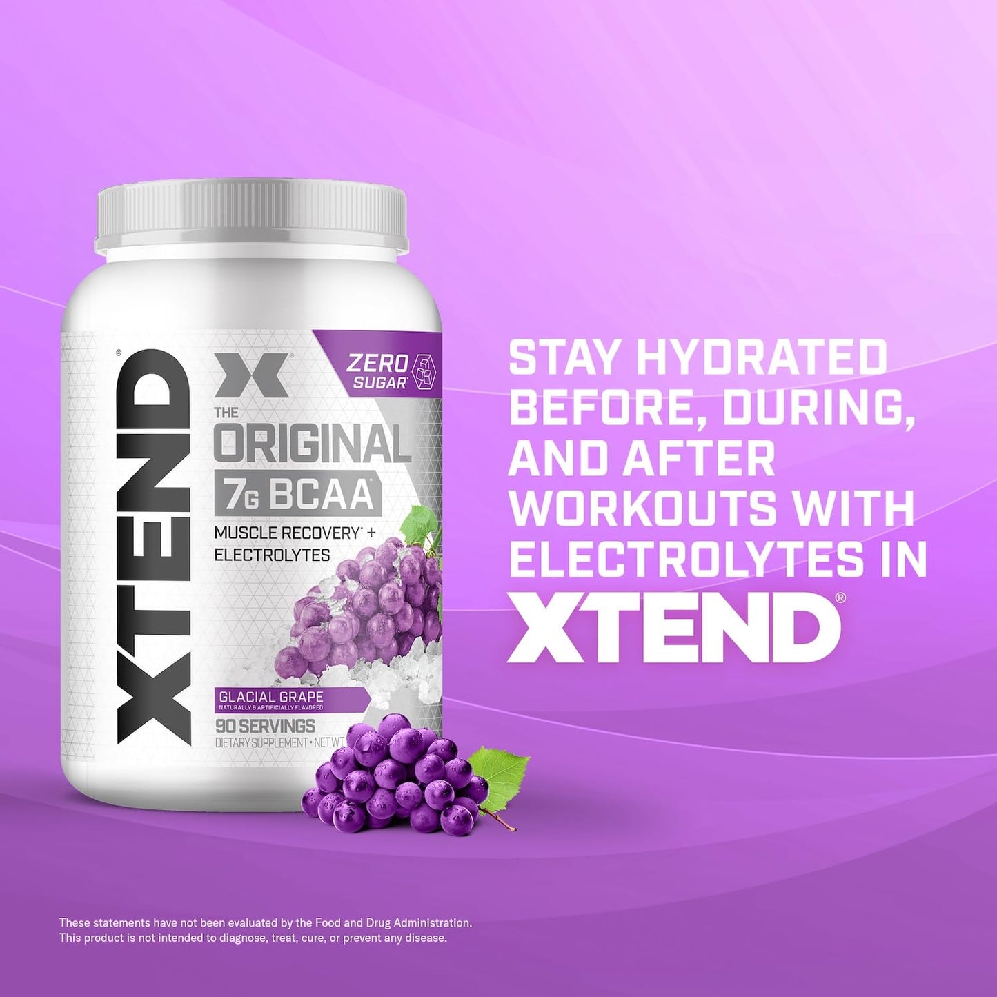 Xtend Original BCAA Powder, 7g BCAAs and 2.5g L-Glutamine for Muscle Recovery Hydration and Lean Muscle, Sugar Free Intra and Post Workout Drink with Electrolytes, Glacial Grape, 90 Servings Xtend buy supplements Au