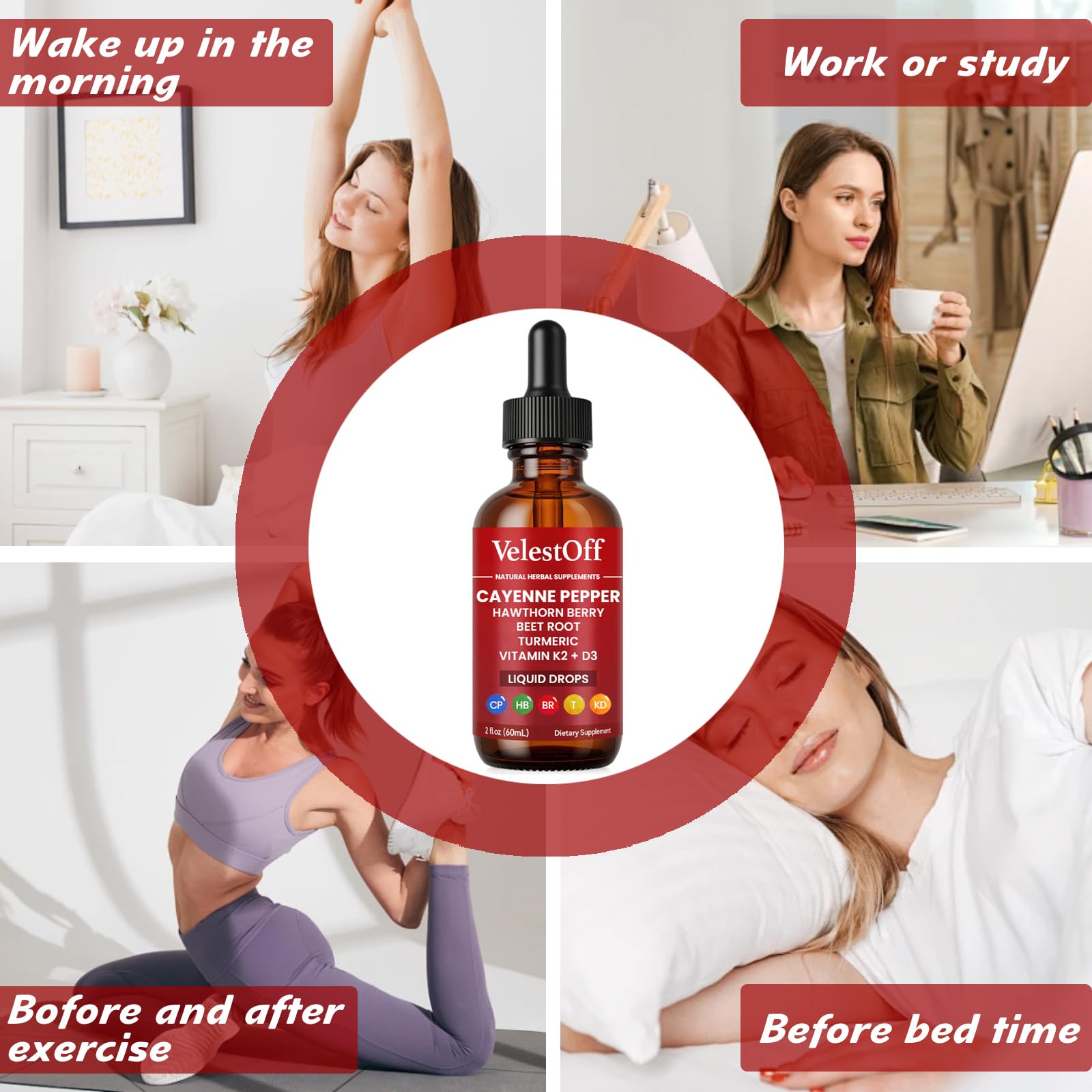 Velestoff Cayenne Pepper Drops, Cayenne Circulation Blend with Hawthorn Beet Root Turmeric Vitamin K2 D3 - Vegan, Non-GMO - 2FL.OZ (1 PCS) Velestoff buy supplements Au
