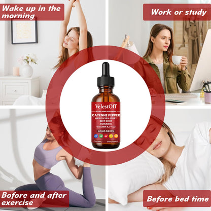 Velestoff Cayenne Pepper Drops, Cayenne Circulation Blend with Hawthorn Beet Root Turmeric Vitamin K2 D3 - Vegan, Non-GMO - 2FL.OZ (1 PCS) Velestoff buy supplements Au