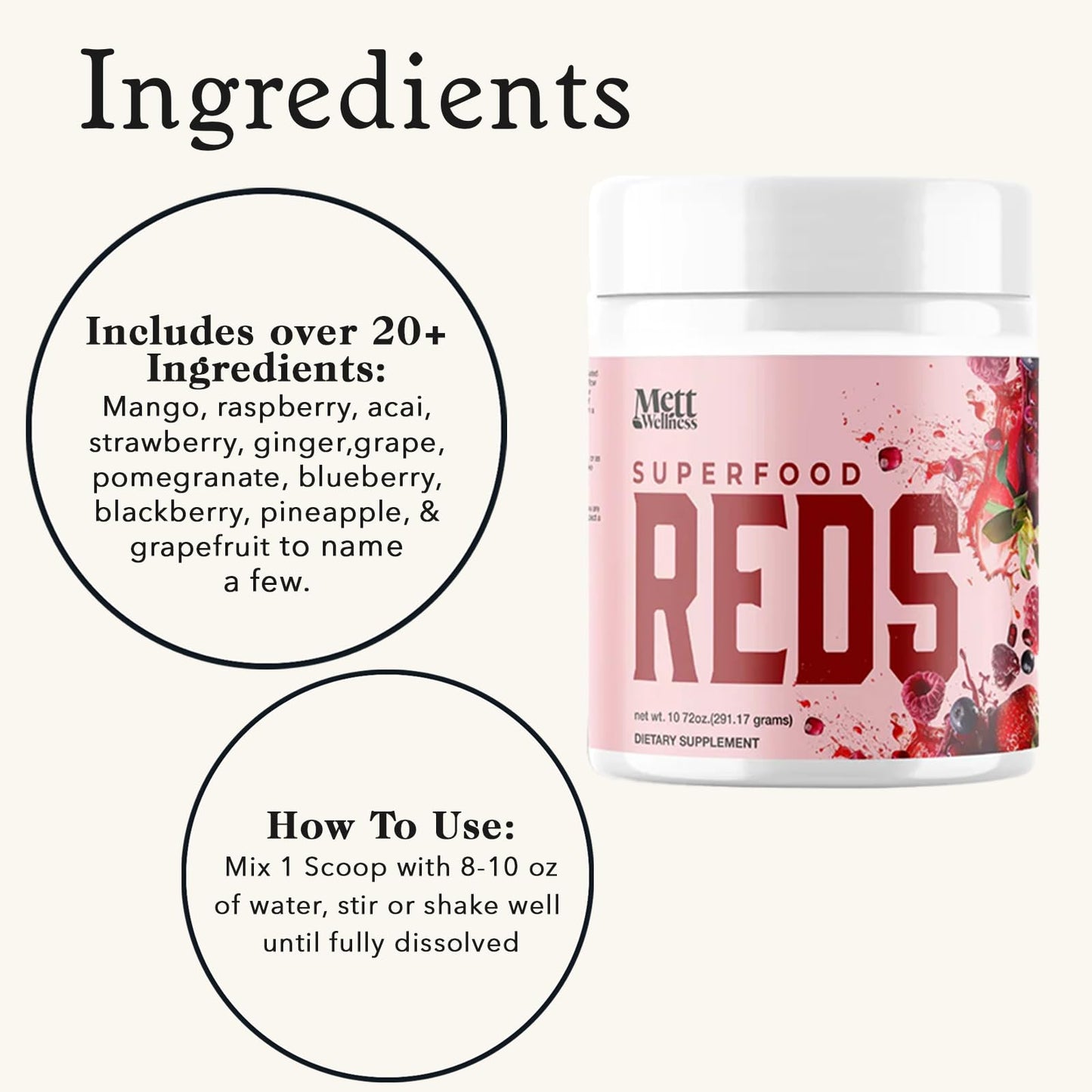 Mett Wellness Superfood REDS | 10.72 oz | With Vitamins A, C & E | Helps Maintain Nitric Oxide Levels | Supports Daily Wellness Mett Wellness buy supplements Au