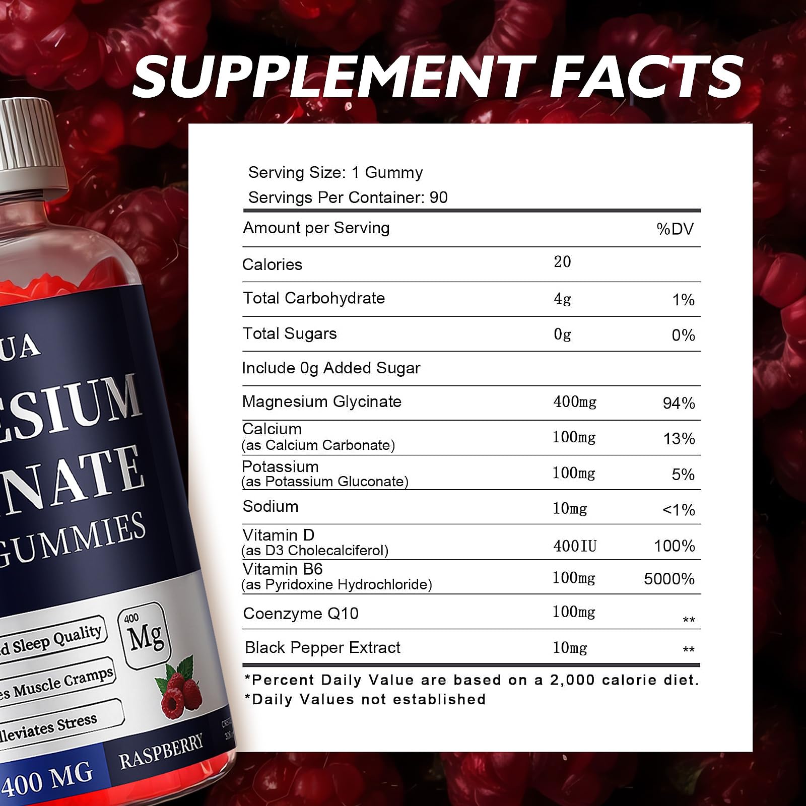Magnesium Glycinate 400mg Gummies, Sugar Free Magnesium Gummies with Vitamins D, B6 for Sleep Support,
