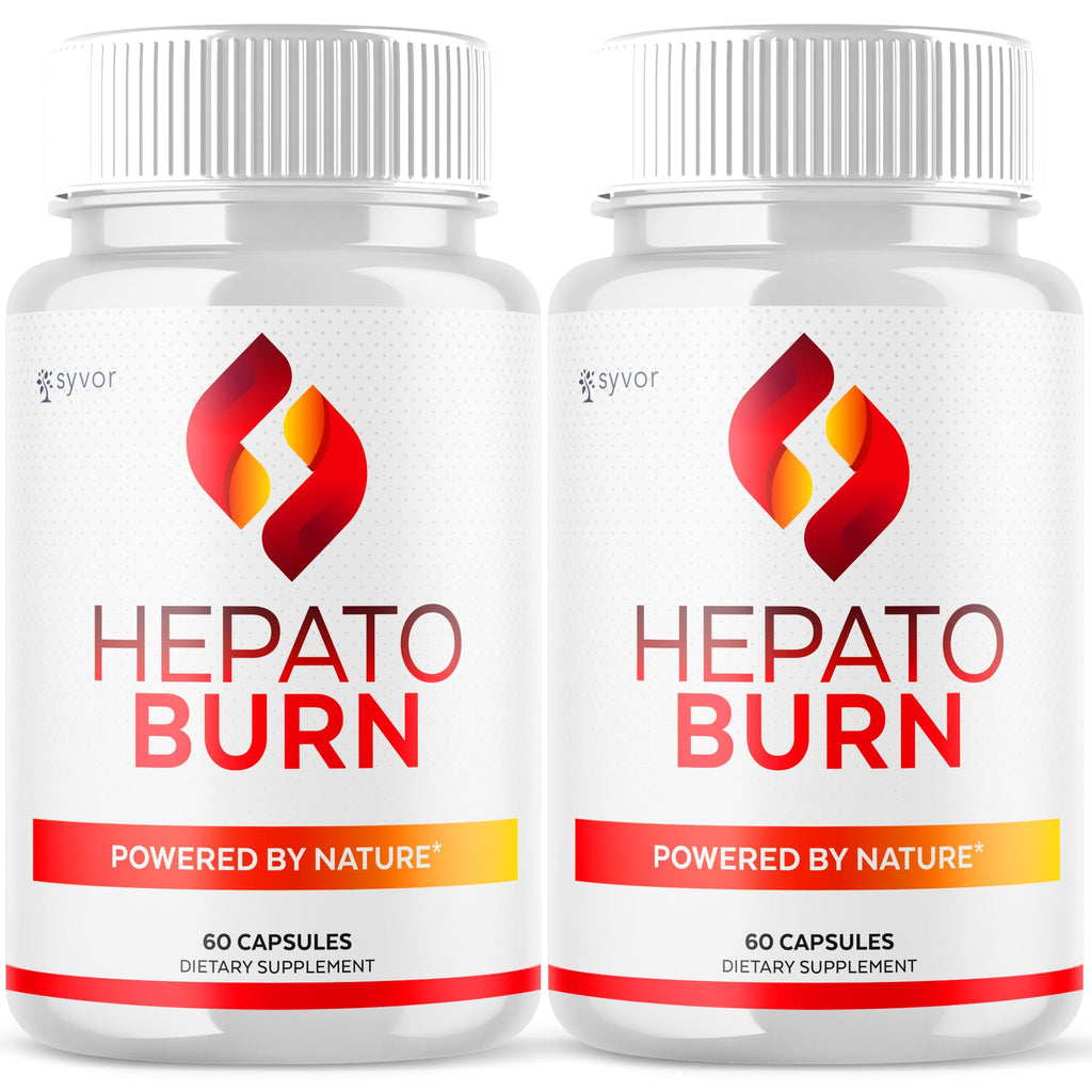 Two bottles of Hepato Burn dietary supplements on a white background