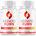 Two bottles of Hepato Burn dietary supplements on a white background