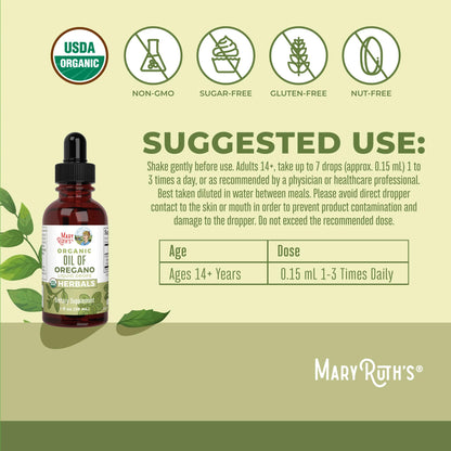 MaryRuth Organics Oregano Oil Drops | 6 Month Supply | USDA Organic Oil of Oregano Liquid | Herbal Blend for Immune Support | Digestive Health | Overall Health