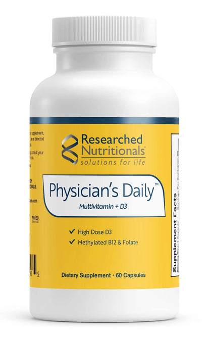 Researched Nutritionals Physician's Daily + D3 Supplement - Daily Multivitamin for Men and Women with Vitamin D3 2000iu Researched Nutritionals