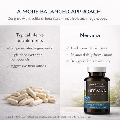 Perennial Nervana – Herbal Nerve Support for Tingling, Burning & Numbness Relief – Promotes Calm Focus & Stress Resilience – Non-Drowsy Mood Balance – 120ct* PerennialBuy Supplements Australia