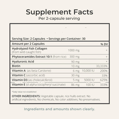 Zi-Collagen Marine Collagen Capsules for Skin, Hair & Nails Support – with Phytoceramides, Hyaluronic Acid, Biotin & Vitamins A C D3 E – 60 Capsules Zivere buy supplements Au