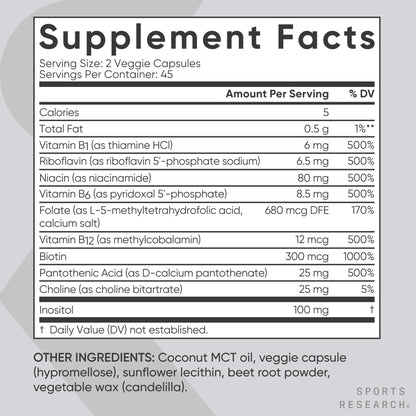Sports Research Vitamin B-Complex - Full Spectrum of B Vitamins - 90 Liquid Veggie Capsules Sports Research buy supplements Au