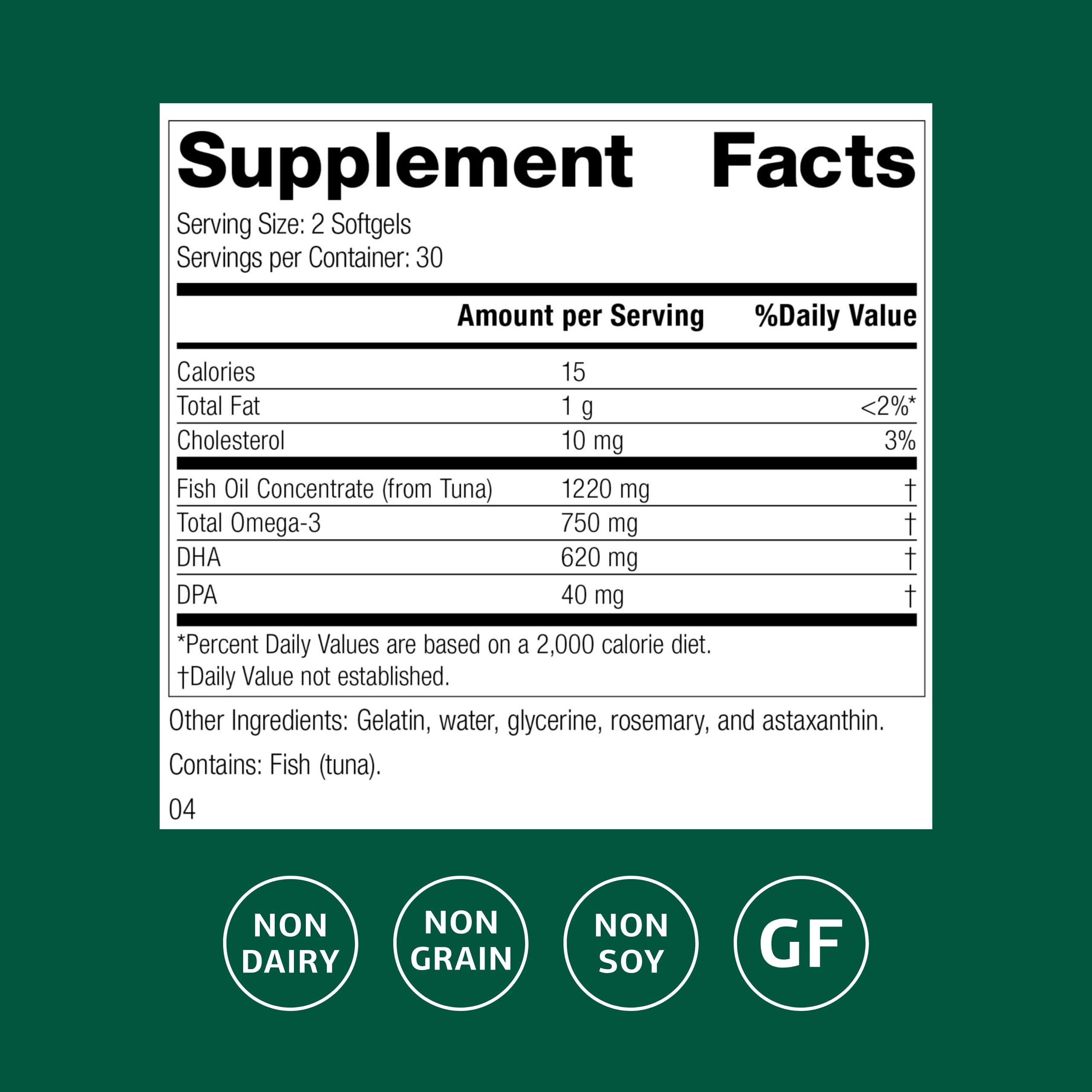 Standard Process Olprima DHA - Omega-3 Supplement for Heart & Brain Health - Gluten-Free, Non-Dairy & Non-Soy - 60 Softgels (30 Servings) Standard Process Inc.Buy Supplements Australia