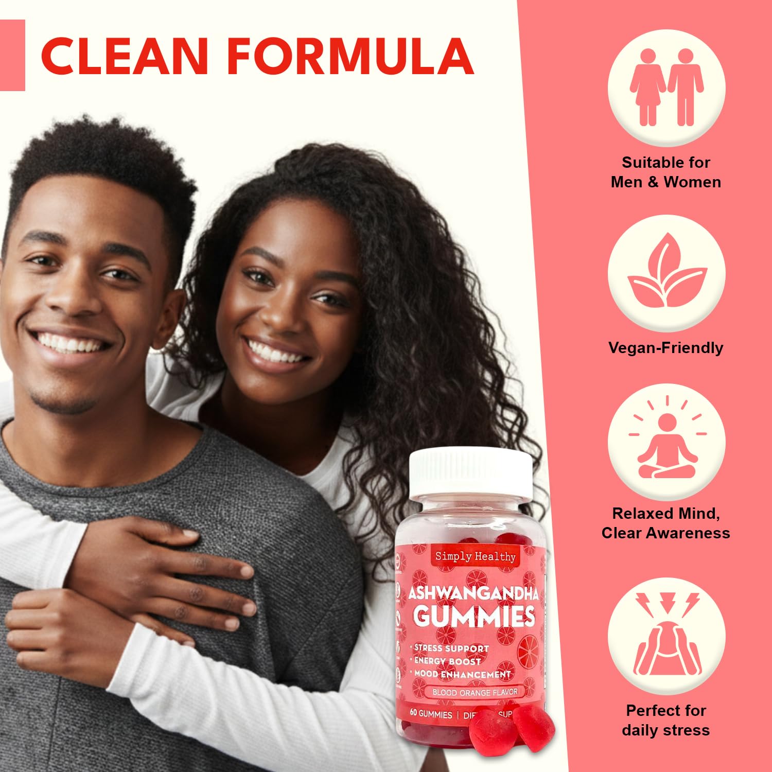 Simply Healthy Premium Ashwagandha Gummies, Stress Support with Blood Orange Flavor, Vegan, Easy to Chew, Daily Aid, Energy Booster, Mood Enhancer, for Both Men and Women, 60 Gummies Simply Healthy buy supplements Au