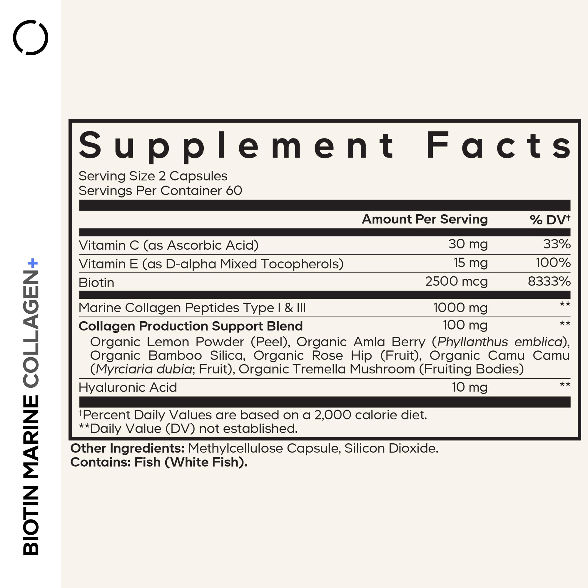 Codeage Biotin Marine Collagen Peptides - Wild-Caught Marine Collagen Types I & III, Biotin, Vitamins C & E, Hyaluronic Acid, Amino Acids, Fruit and Herb Blend, Non-GMO - 120 Capsules CodeageBuy Supplements Australia
