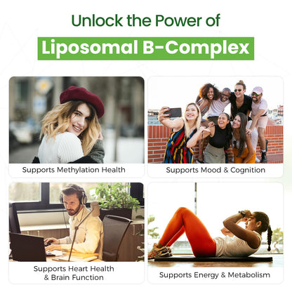 Liposomal B Complex for High Absorption Methylated B12,L-Methyfolate(5-MTHF ),Full Active B Vitamins with Choline Inositol-Energy, Metabolism,Brain & Heart Support