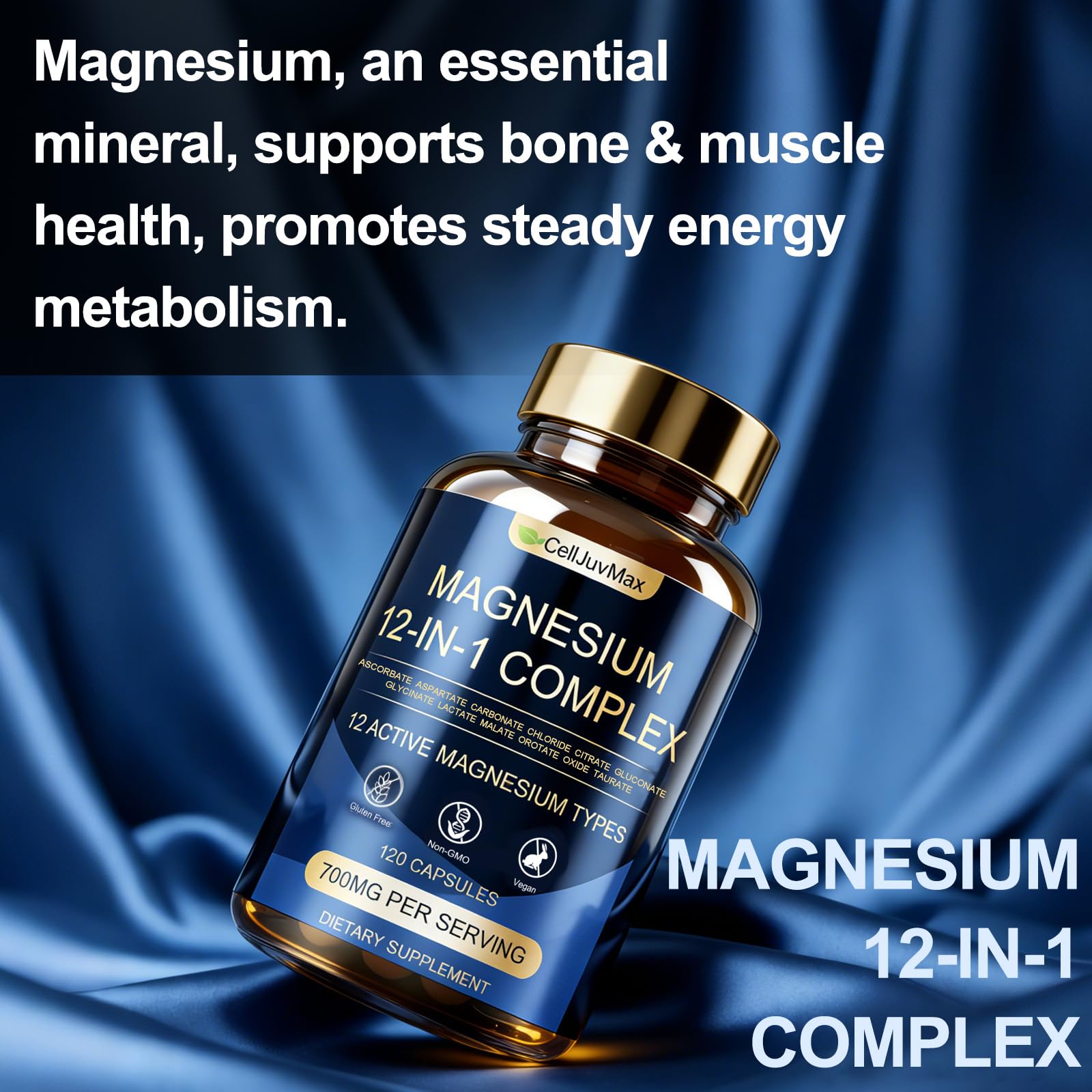 Magnesium 12-in-1 Complex 700mg, with Glycinate & Citrate, Vegan Supplement for Daily Wellness, 120 Capsules (1) WOJJ buy supplements Au