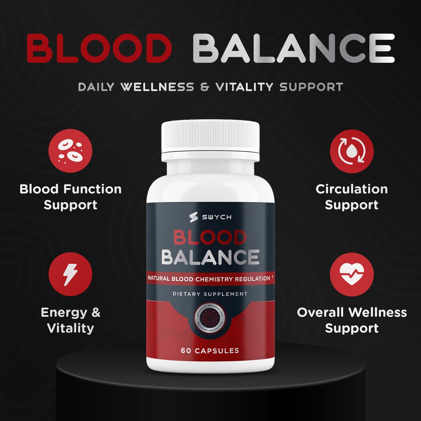 Blood Balance Supplement for Healthy Blood Support, Circulation, Metabolism & Vitality | Energy Formula with Premium Ingredients | Holistic Products to Support Cardiovascular Function – 60 Capsules SWYCH buy supplements Au