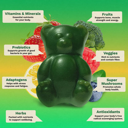Gruns Adult Super Greens Multivitamin Gummies, Superfood Gummy Vitamins for Women and Men with Spirulina, Chlorella, Adaptogens & Prebiotic Fiber for Digestive Health (28 Count) Grüns buy supplements Au