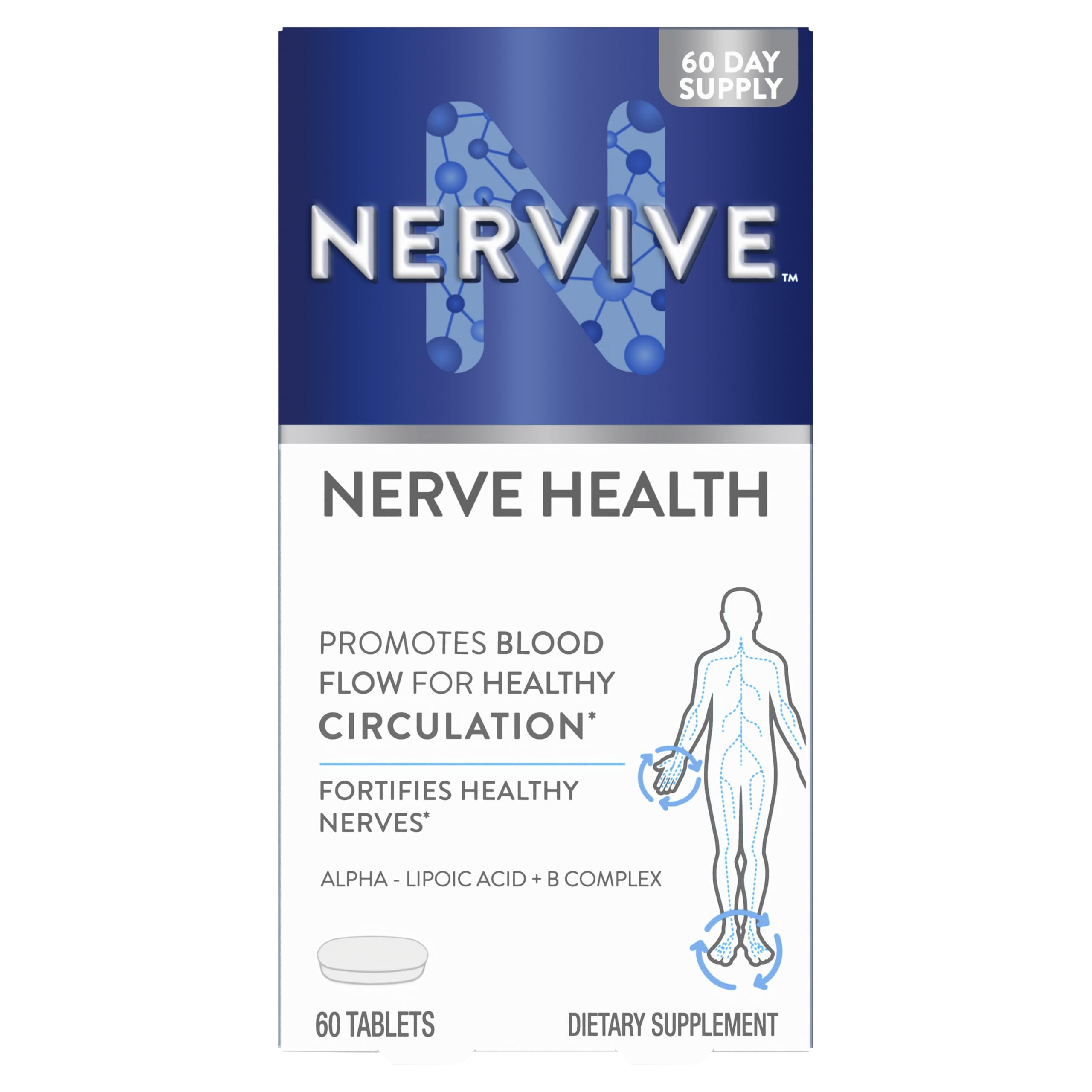 Nervive Nerve Health, Alpha Lipoic Acid, Fortify Nerve Health, Healthy Nerve Function, Healthy Blood Circulation, Supplement, Tablet, 60 Tablets NerviveBuy Supplements Australia
