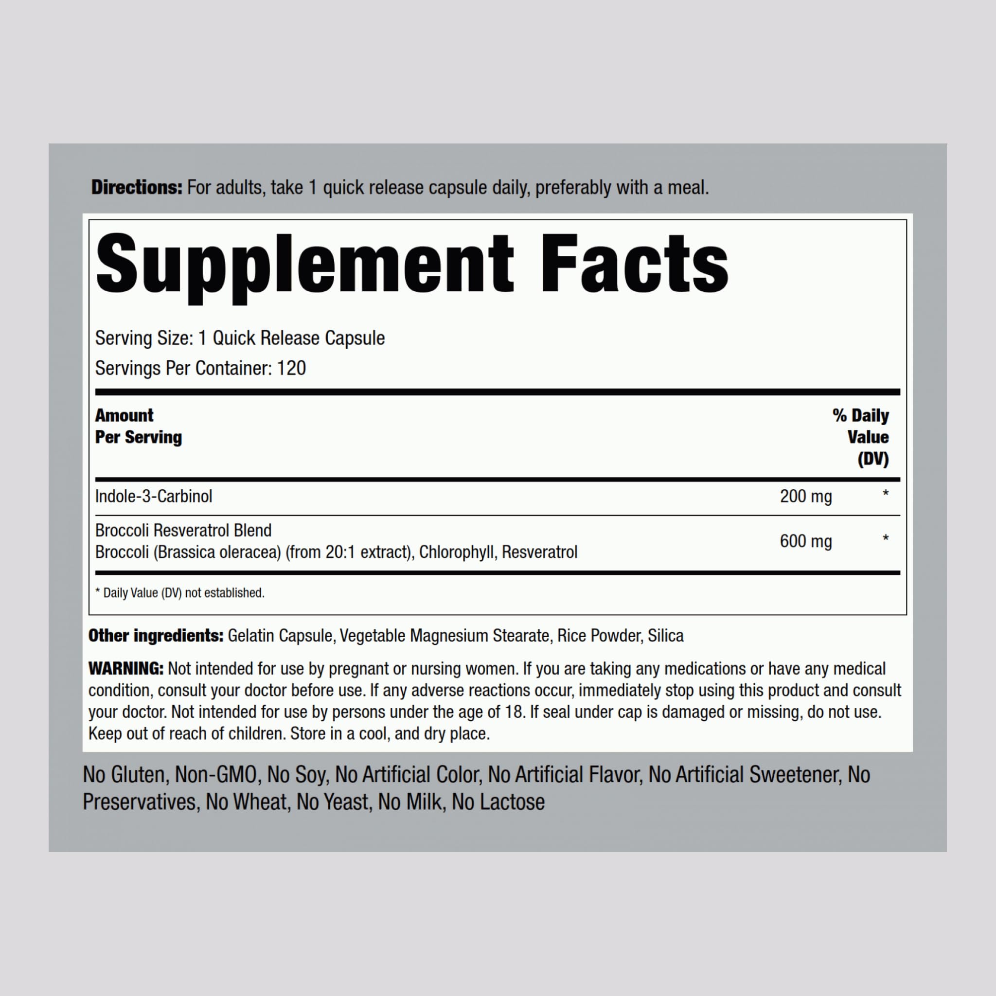 Piping Rock Indole 3 Carbinol | 200mg | 120 Capsules | I3C with Broccoli Extract | Non-GMO, Gluten Free Supplement Piping RockBuy Supplements Australia