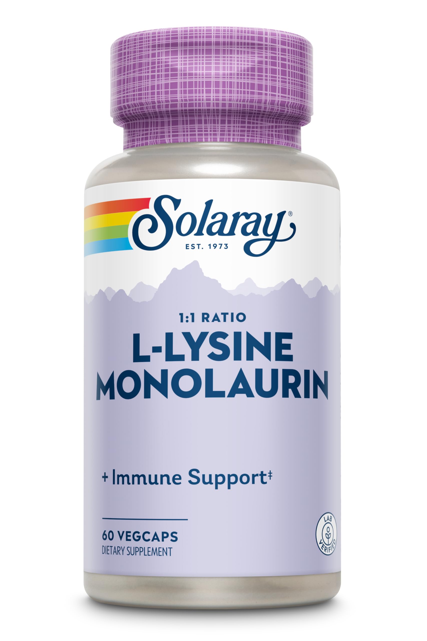 SOLARAY L-Lysine Monolaurin Immune Support Supplement, 1:1 Ratio for Immune System Function, 500 mg Each, 60-Day Money Back Guarantee