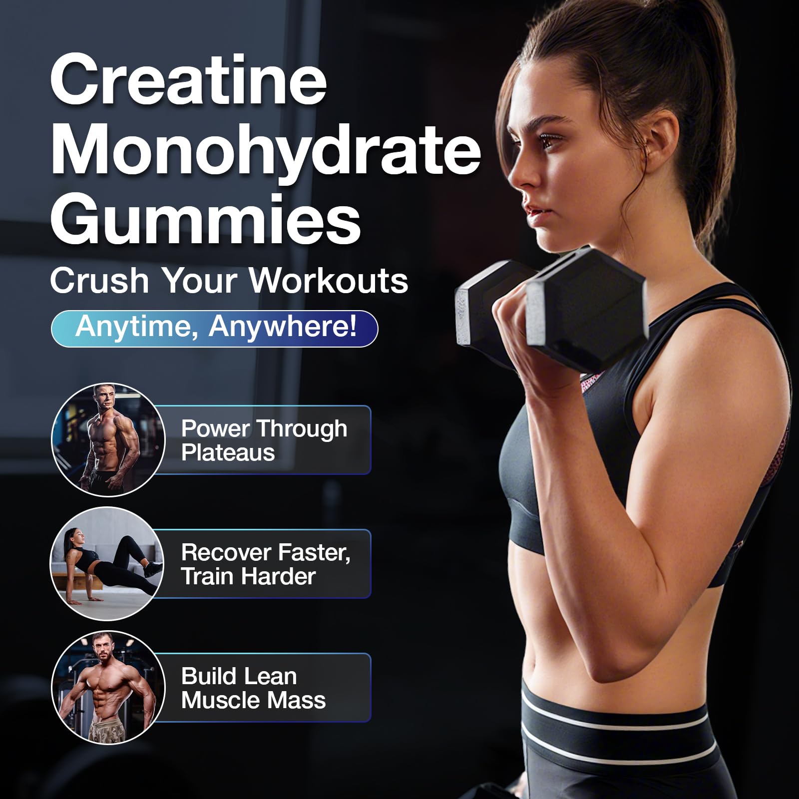 MaxHemp Creatine Gummies for Men & Women - Creatine Monohydrate Gummies 5g, Muscle Builder, Energy Boost & Pre-Workout Supplement,