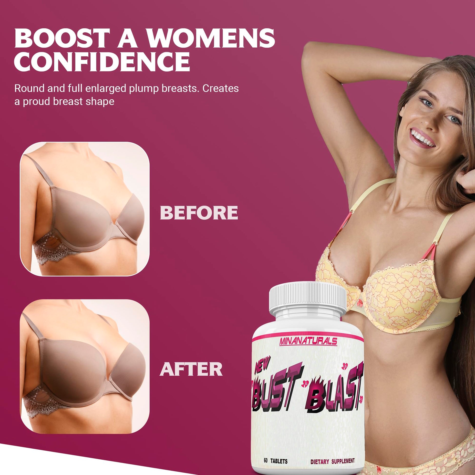 MINANATURALS Bust Blast Loaded Increase Breast Size Fast. Female Breast Enhancement - Bigger Boobs and Butt Pills. 60 Tablets MINANATURALS buy supplements Au