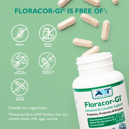 AST Enzymes Floracor - Supports Gut & Intestinal Health - Premium Probiotic, Prebiotic and Enzyme Formula - 60 Vegetarian Capsules